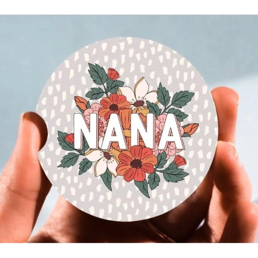Set of‎ 2 Car Coasters, Floral Nana Car Coaster, Neoprene Coaster